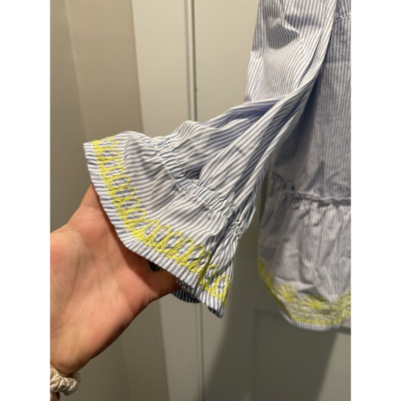 Women’s Crown & Ivy blue Striped eyelet top blouse long sleeve peplum Plus 2X - Picture 2 of 6